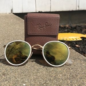 Ray Ban White/Gold Mirrored Folding Glasses